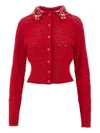 Des Phemmes Cotton Cardigan With Embroidered Collar In Red
