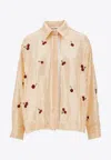 Des_phemmes Cherries Long-sleeved Sequined Shirt In Beige