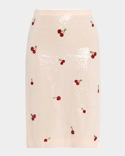 DES PHEMMES CHERRY SEQUINED MIDI SKIRT