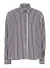 Des_phemmes Des Phemmes Vertical Stripe Shirt With Decorative Shoulder Embellishments In Blu