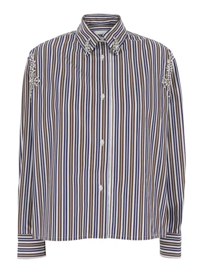 DES_PHEMMES MULTICOLOR SHIRT WITH FRONT CRYSTAL EMBELLISHMENTS AND ALL-OVER STRIPED MOTIF IN COTTON WOMAN