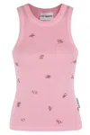 Des_phemmes Des Phemmes Fitted Ribbed Tank Top With Rhinestone Embellishments In Bubble