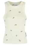 Des Phemmes Fitted Ribbed Tank Top With Rhinestone Embellishments In Sylvan Green