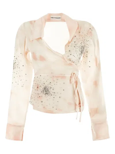 Des Phemmes Crystal-embellished Blouse In Neutrals
