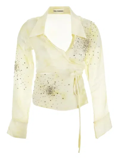Des Phemmes Crystal-embellished Blouse In Yellow