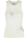 Des Phemmes Fitted Sleeveless Ribbed Tank Top With Bead Embellishments In Neutrals