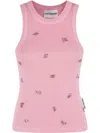 Des_phemmes Des Phemmes Fitted Ribbed Tank Top With Rhinestone Embellishments In Pink