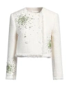 Des_phemmes Embroidered Boucle Cropped Jacket In White