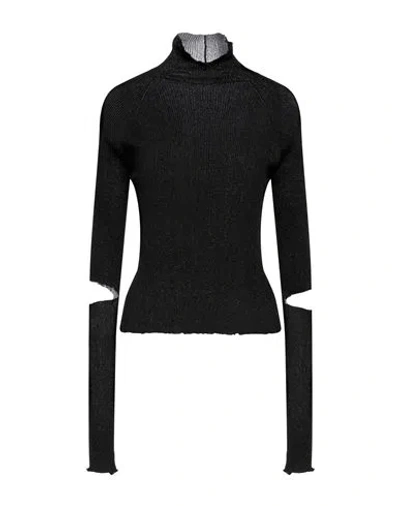 Des_phemmes Woman Turtleneck Black Size 6 Viscose, Polyester, Metallic Polyester
