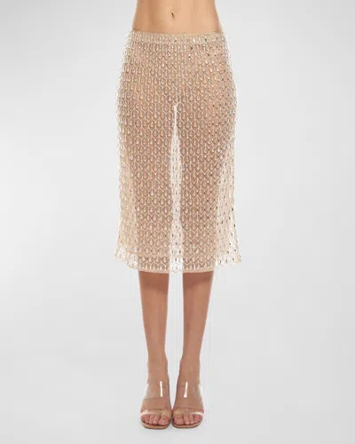 Des Phemmes Drop Embroidery Midi Skirt In White