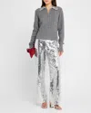 Des Phemmes Embellished Cable Knit Polo Sweater In Iron Grey