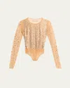 Des_phemmes Embellished Long-sleeve Bodysuit In Nude