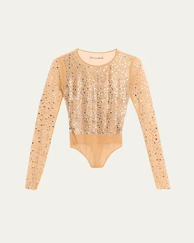 Des Phemmes Embellished Long-sleeve Bodysuit In Nude
