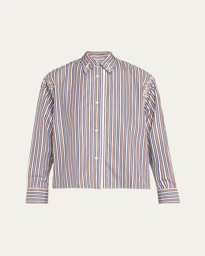 Des Phemmes Embellished Long-sleeve Shirt In Coffee/blue/white