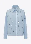 Des_phemmes Light Blue Shirt With Classic Collar And Embellishments On The Front In Light Blue