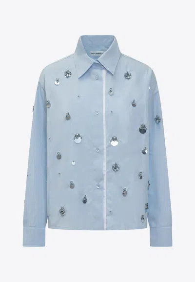Des Phemmes Embellished Long-sleeved Shirt In Light Blue