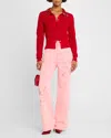 Des Phemmes Cotton Cardigan With Embroidered Collar In Lipstick Rouge