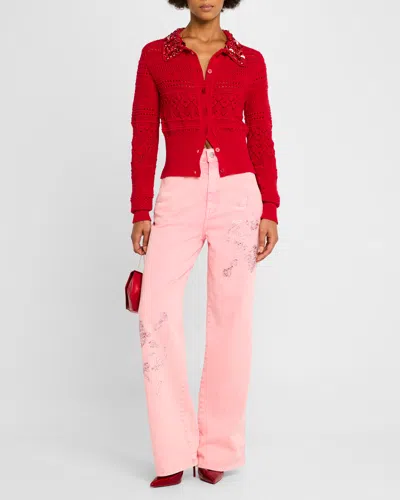 DES PHEMMES EMBELLISHED OPEN-KNIT CARDIGAN
