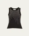 Des_phemmes Embellished Ribbed Jersey Tank Top In Black Pattern