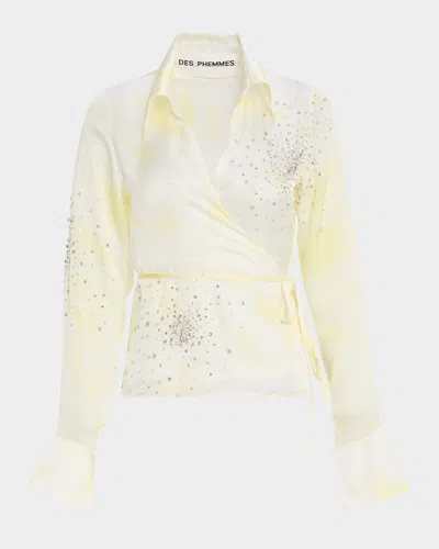 Des Phemmes Embellished Tie-dye Wrap Shirt In Whitelemonade