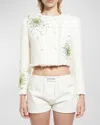 Des_phemmes Embroidered Boucle Cropped Jacket In White