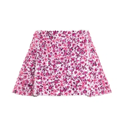 Des Phemmes Embroidered Duchesse Mini Skirt In Pink/multi