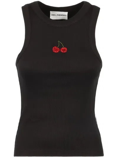 Des_phemmes Embroidered-motif Tank Top In Black