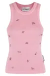 Des_phemmes Des Phemmes Fitted Ribbed Tank Top With Rhinestone Embellishments In Pink