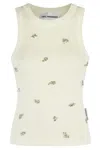 Des Phemmes Fitted Ribbed Tank Top With Rhinestone Embellishments In White