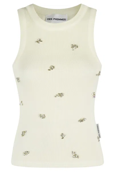DES PHEMMES DES PHEMMES FITTED RIBBED TANK TOP WITH RHINESTONE EMBELLISHMENTS