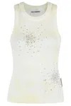 Des Phemmes Fitted Sleeveless Ribbed Tank Top With Bead Embellishments