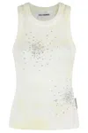 Des Phemmes Fitted Sleeveless Ribbed Tank Top With Bead Embellishments In White