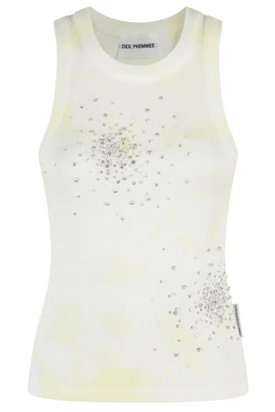 DES PHEMMES DES PHEMMES FITTED SLEEVELESS RIBBED TANK TOP WITH BEAD EMBELLISHMENTS