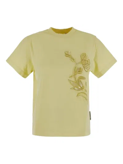 Des Phemmes Floral-embroidered T-shirt In Yellow