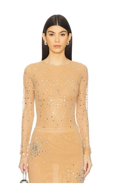 Des Phemmes Full Crystal Bodysuit In 裸色
