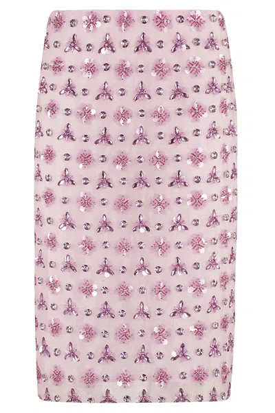 Des Phemmes Geometric Midi Skirt In Multi Lilac