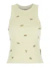 Des_phemmes Des Phemmes Fitted Ribbed Tank Top With Rhinestone Embellishments In Green