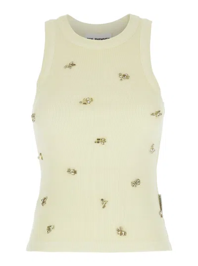 DES_PHEMMES GREEN TOP WITH CRYSTALS DECORATIONS ON THE FRONT IN COTTON WOMAN