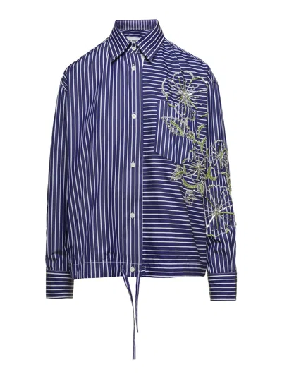 Des Phemmes Hibiscus Embroidered Shirt In Blue