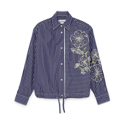Des Phemmes Hibiscus Embroidered Shirt In Dark Blue,white