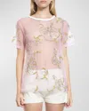 Des_phemmes Hibiscus Embroidered T-shirt In Limecrystal