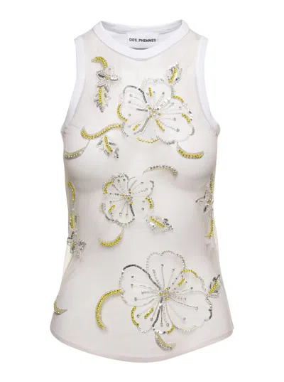 Des Phemmes Hibiscus Embroidered Tank Top In Green