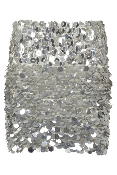 DES_PHEMMES DES PHEMMES LAYERED SILVER SEQUIN SKIRT WITH SOFT WHITE LINING