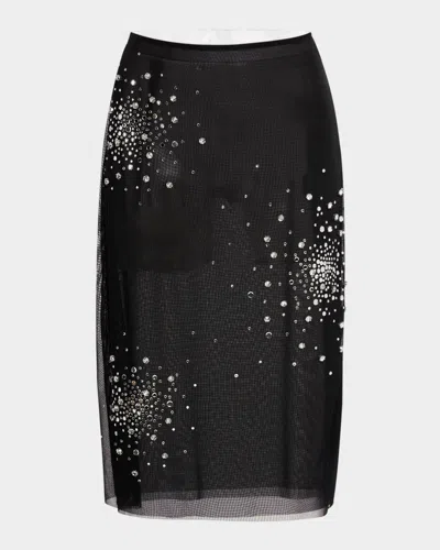 Des Phemmes Rhinestone Splash Tulle Skirt In Black
