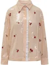 Des_phemmes Cherries Long-sleeved Sequined Shirt In Neutrals