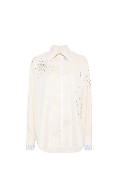 Des Phemmes Crystal-embellished Cotton Shirt In Yellow