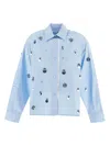 Des_phemmes Light Blue Shirt With Classic Collar And Embellishments On The Front In Blue