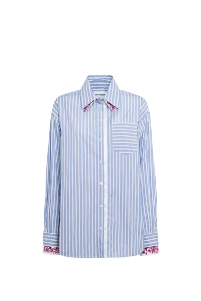 Des Phemmes Oversize Pinstripe Cotton Poplin Shirt In Blue/white