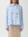 Des_phemmes Light Blue Shirt With Classic Collar And Embellishments On The Front In Blue