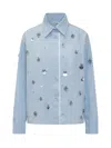 Des_phemmes Light Blue Shirt With Classic Collar And Embellishments On The Front In Pastel Blue